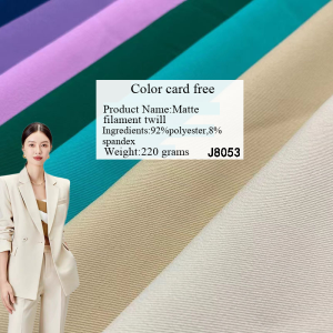 150D delustred filament twill draping four-way stretch polyester fabric for suits, dresses, pants, fashion clothing